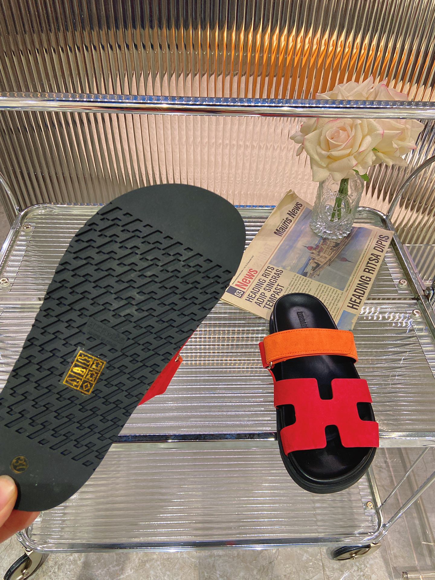 CHYPRE SANDAL RED MIX ORANGE SUEDE、mysite、Cacoeks