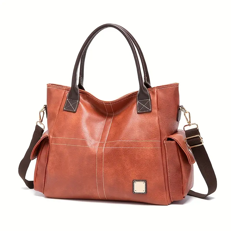retro top handle satchel purse large capacity tote bag fashion pu leather crossbody bag 1