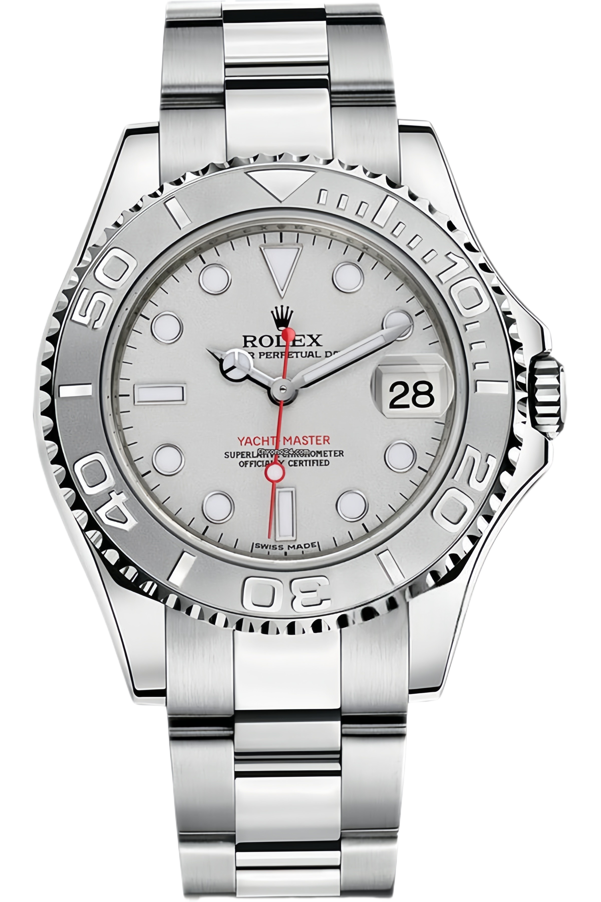 Rolex Yacht-Master 40 Silver Dial Super Clone Swiss Replica Watch Ref 16622 Platinum Bezel Stainless Steel Large Size