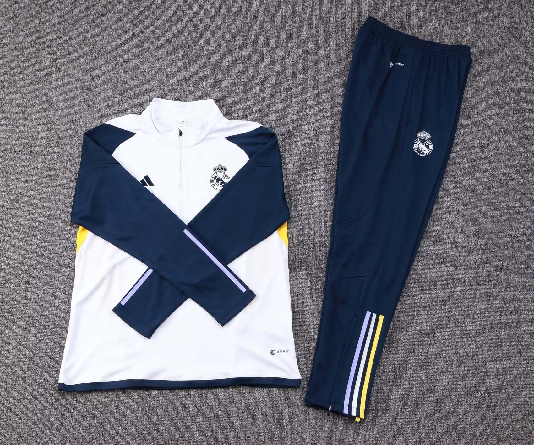 2023/2024 Real Madrid Half-Pull Training Suit white Football Shirt 1:1 Thai Quality Set:football jersey mysite: unitedjerseyfootball 邓江浪:football