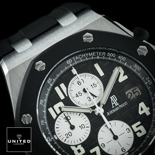 Chronograph AP Replica audemarspiguet royaloakoffshore 25940SK.OO .D002CA.03 replica dial Audemars Piguet Royal Oak Black Dial Replica black background