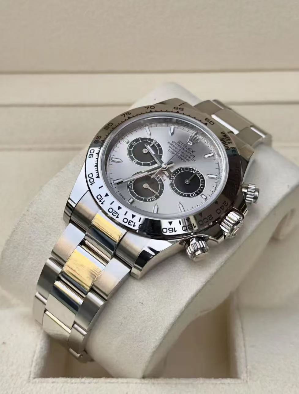 Rolex Daytona 40mm Super Clone Swiss Watch White Gold Oyster Bracelet Bright Black Dial Ref M126509-0003 4131 Swiss Movement