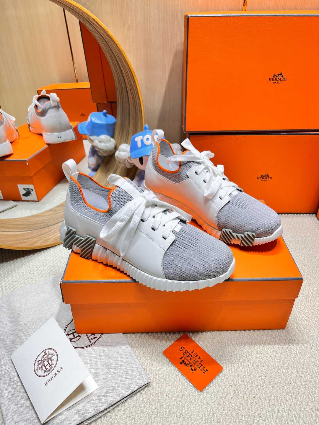 DEPART SLIP-ON SNEAKER IN WHITE MIX SHARK GRAY KNIT AND CALFSKIN、mysite、Cacoeks