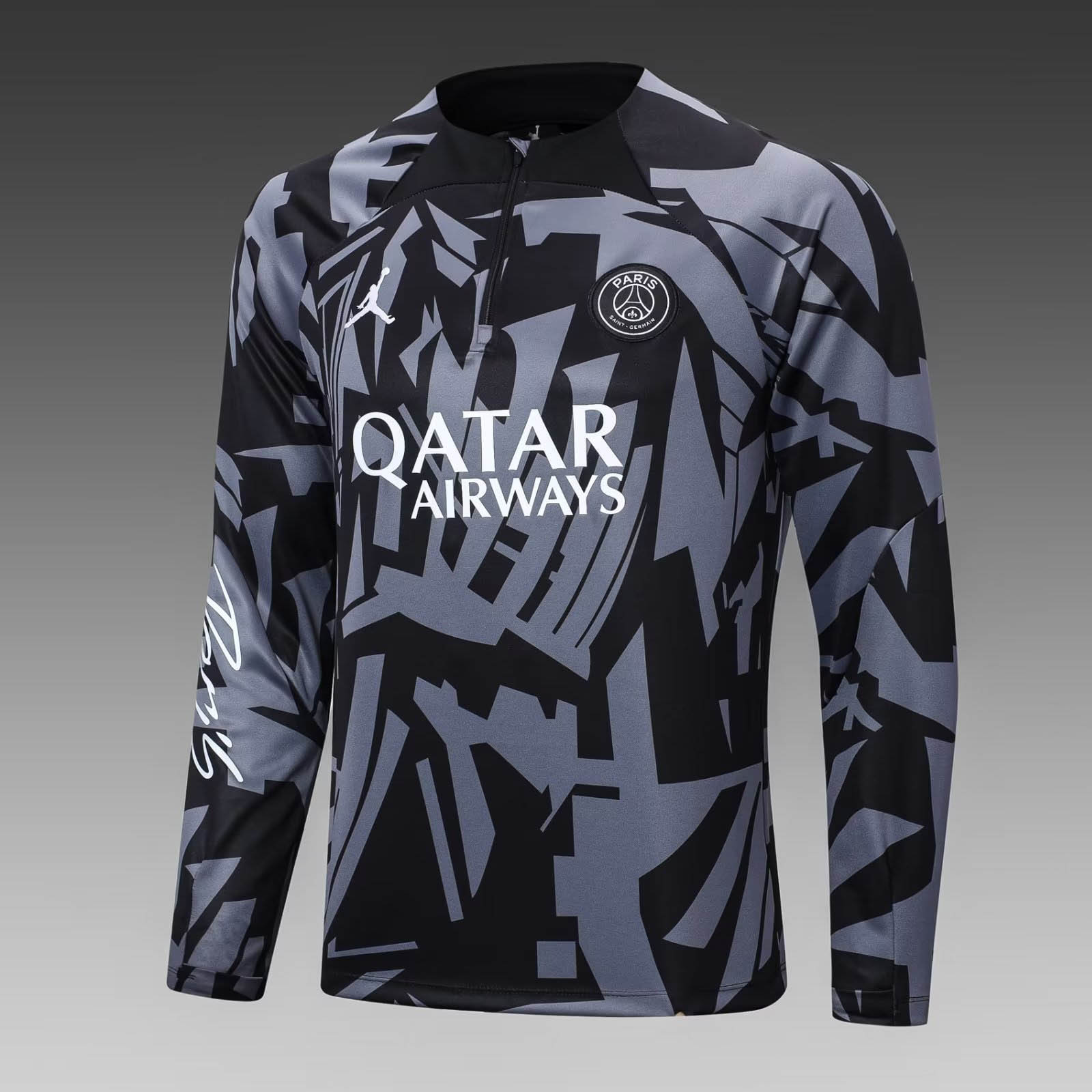 2022/2023 Psg Paris Saint-Germain Half-Pull Training Suit Black Gray Camouflage Set:football jersey mysite: unitedjerseyfootball 邓江浪:football