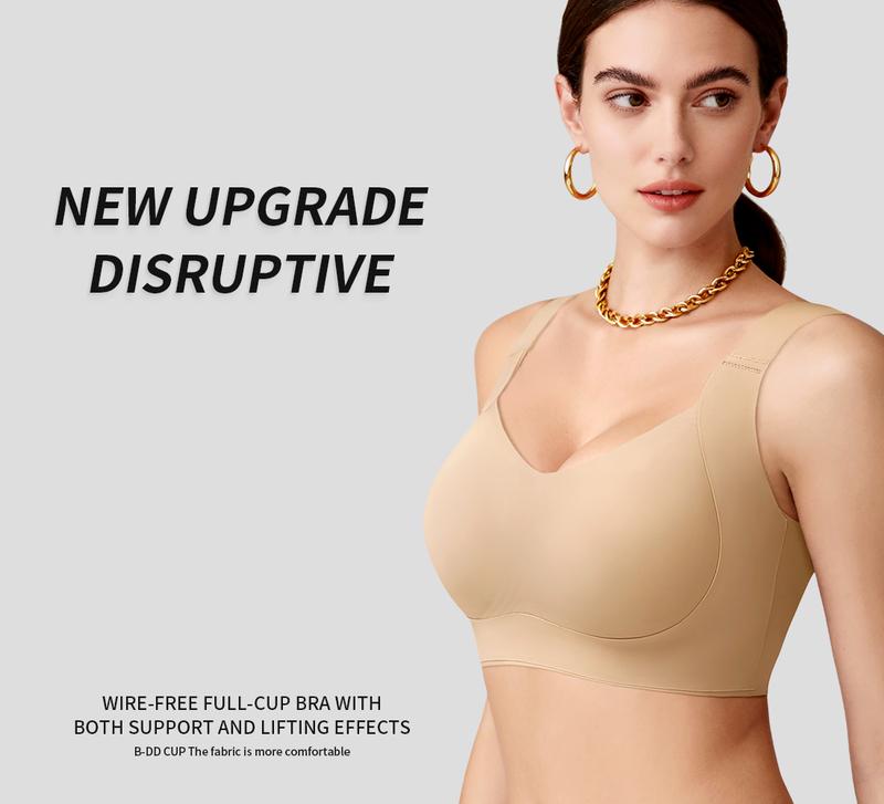 REALWILL Women Wireless Push Up Jelly Bra Supportive Seamless Bras for Women Double-Layer Lifting Straps Full Coverage Comfortable No Underwire T-Shirt Padded Bras Vneck Everyday Bras Springtok Valentine's Day