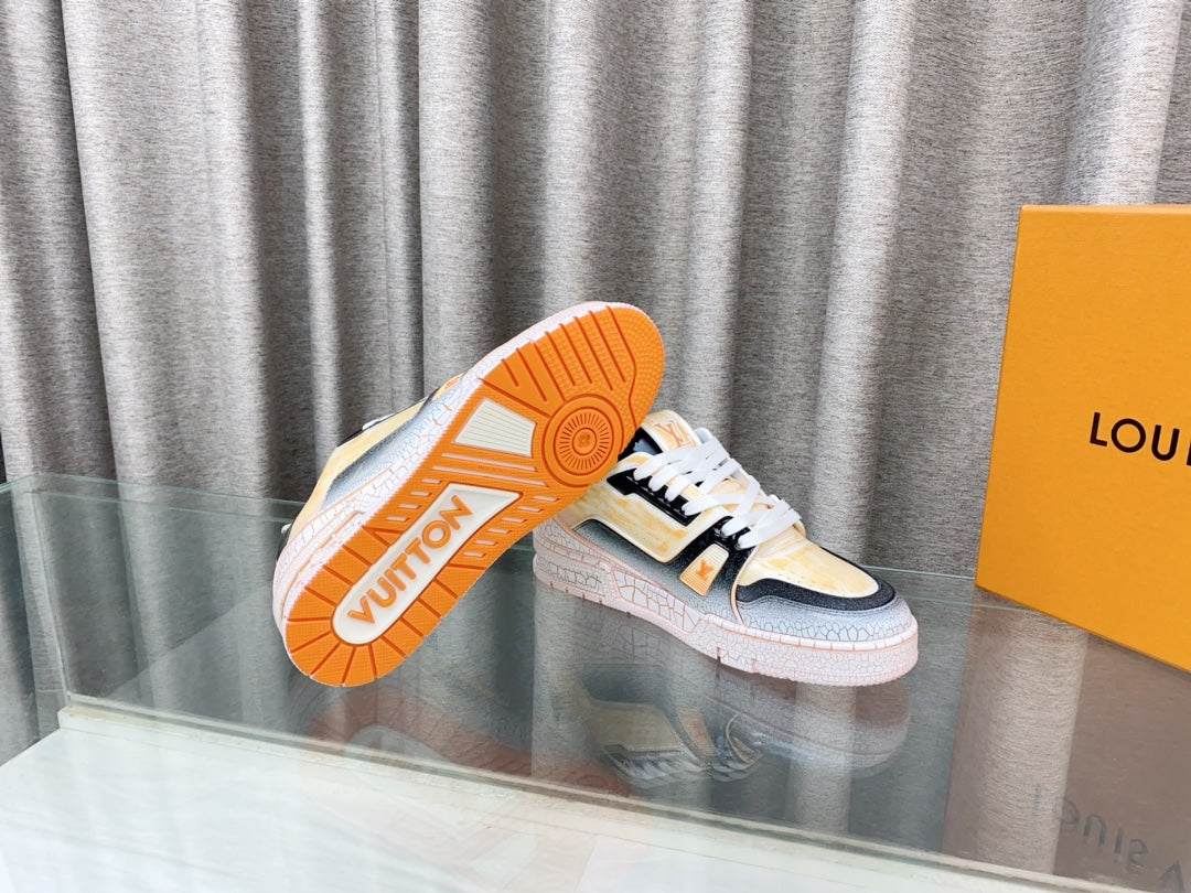 LV TRAINER SNEAKERS IN LIGHT ORANGE OMBRE MIX COLORFUL CALFSKIN、mysite、Cacoeks