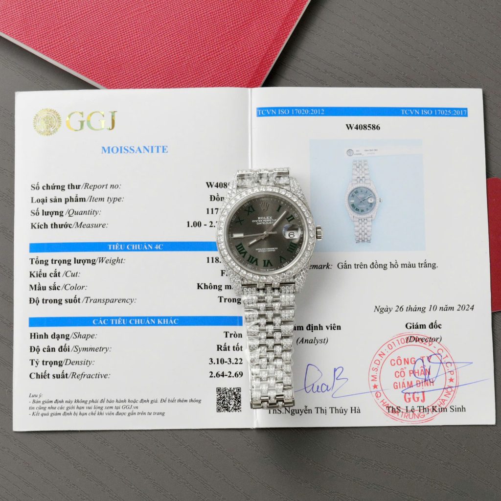 Đồng Hồ Rolex DateJust Mặt Số Wimbledon Chế Tác Full Kim Cương Moissanite 41mm (2)