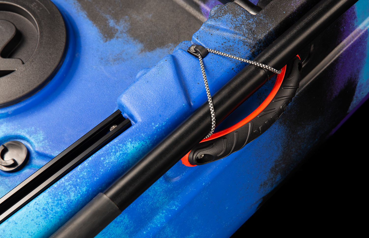 Yellowfin 120 kayak phantom grip handles with bungee paddle park Yellowfin 120 has 4 phantom grip handles