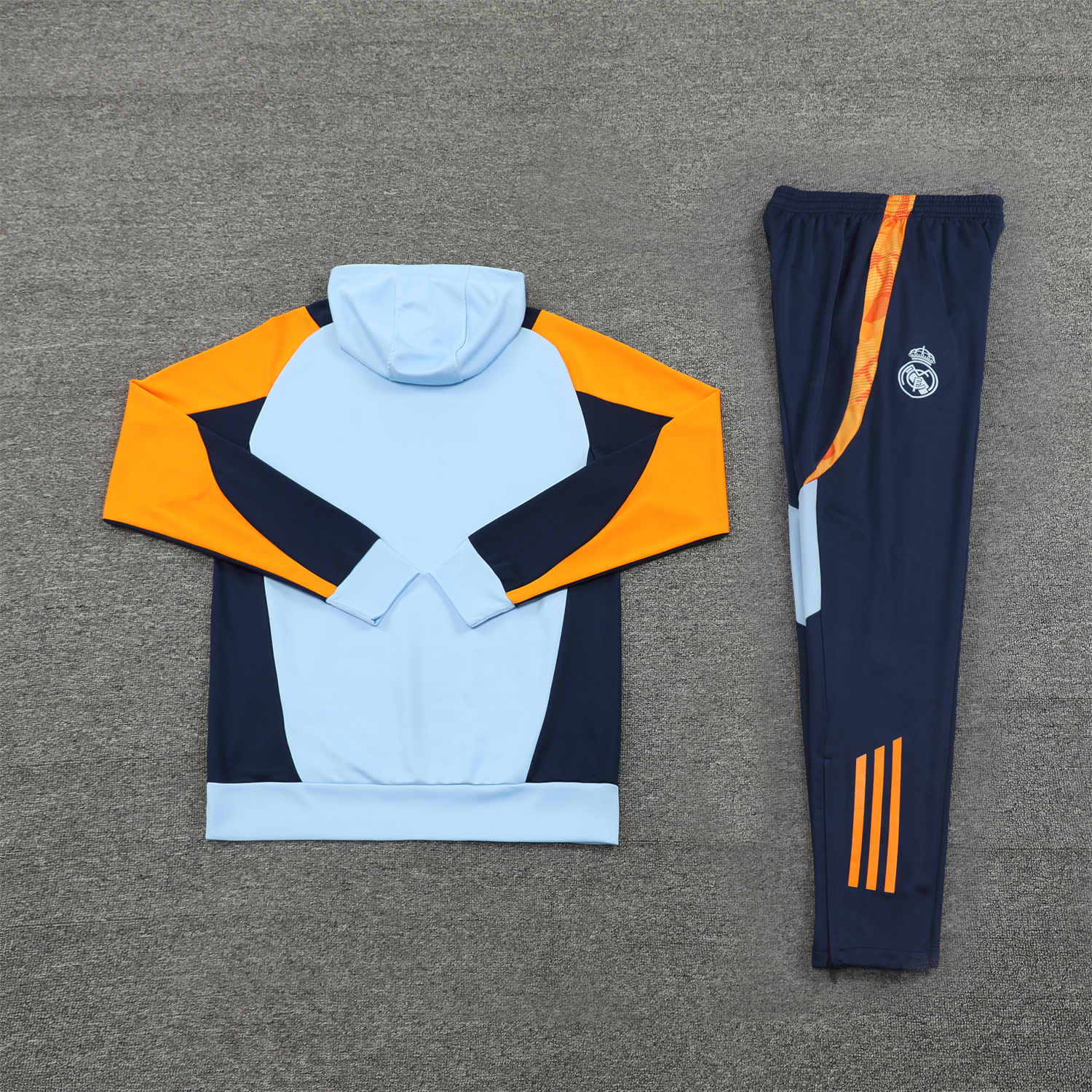 JerseysGala.com | Real Madrid 24-25 Training Hoodie Set - Light Blue Hoodie and Deep Blue Pants -Customize Name, Number and Patch | Worldwide Shipping