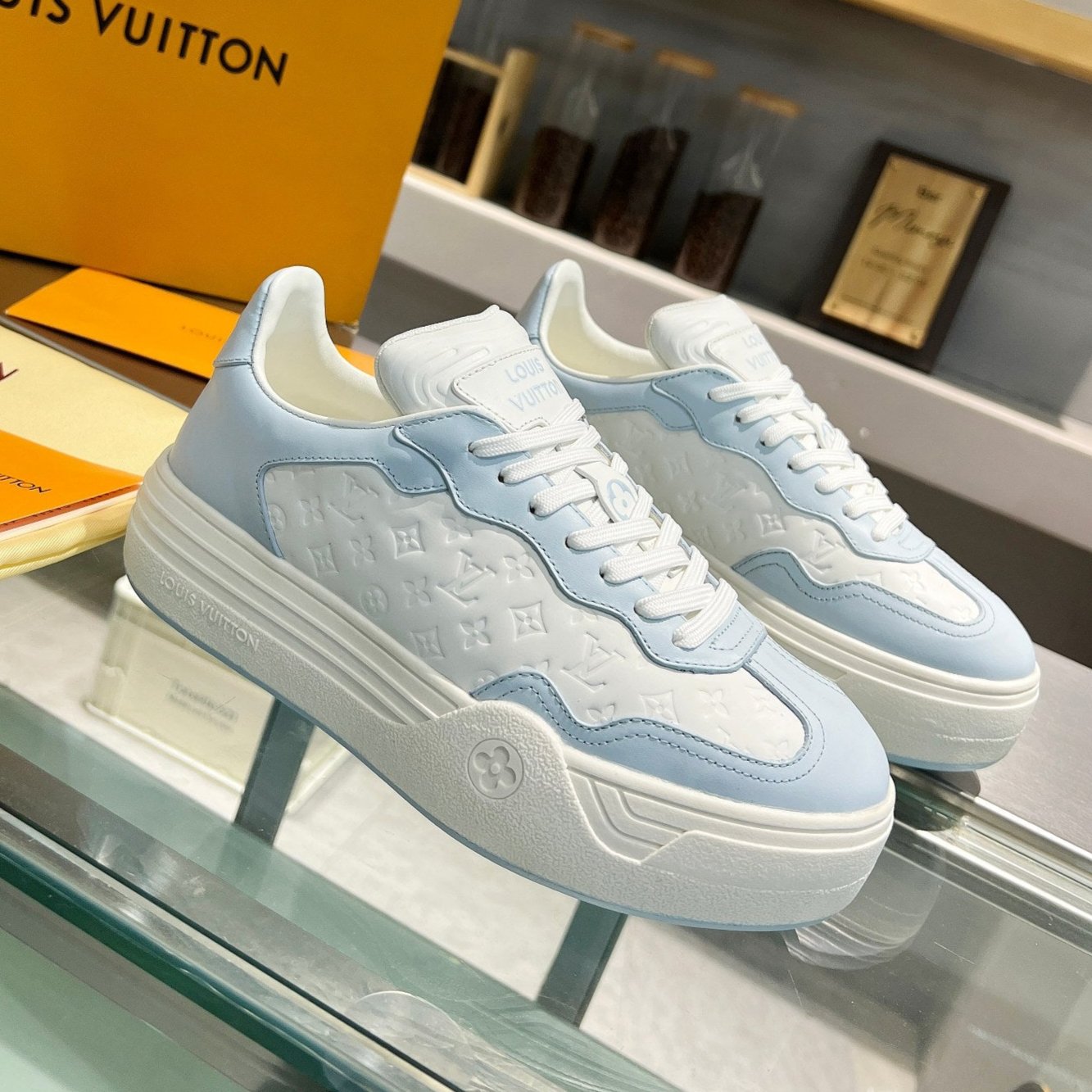 LV WOMEN GROOVY PLATFORM IN WHITE MIX LIGHT BLUE EMBOSSED CALFSKIN、mysite、Cacoeks