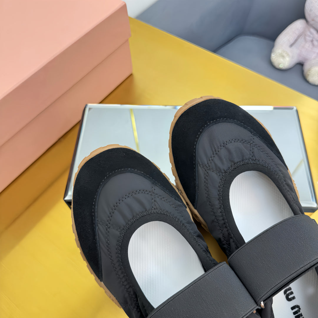 BALLERINAS SHOES IN BLACK TYRE TECHNICAL FABRIC AND SUEDE、mysite、Cacoeks