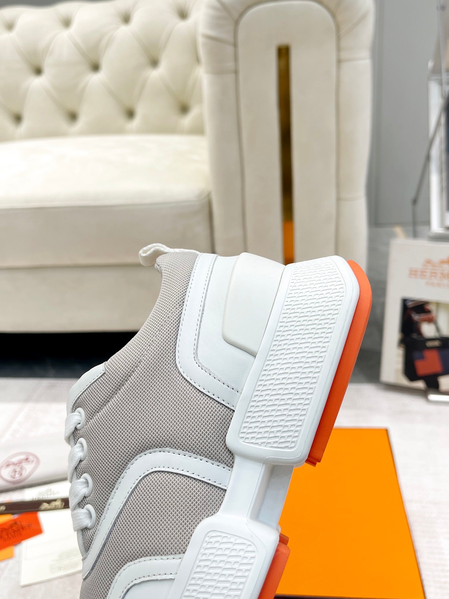 GIGA SNEAKER IN HARBOR GRAY STITCHED MESH AND WHITE CALFSKIN、mysite、Cacoeks