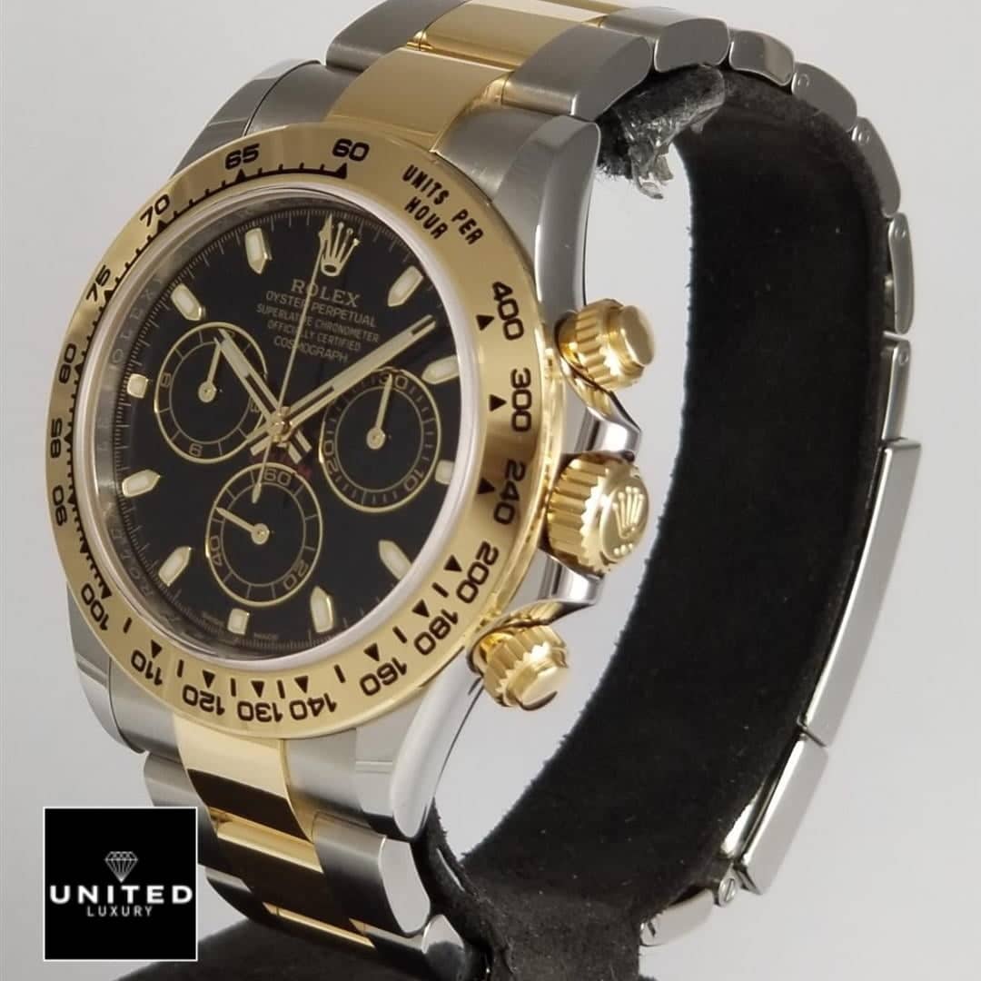 Rolex Daytona Gold & Steel Black 116503 Replica Gold Button & Crown Pusher
