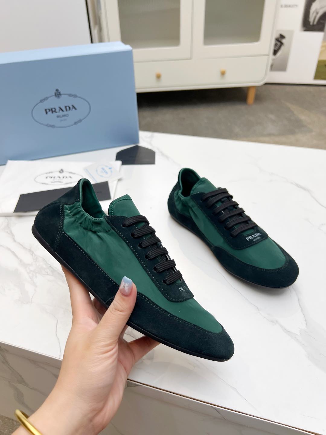 COLLAPSE SNEAKERS IN BLACK SUEDE AND FOREST GREEN NYLON、mysite、Cacoeks