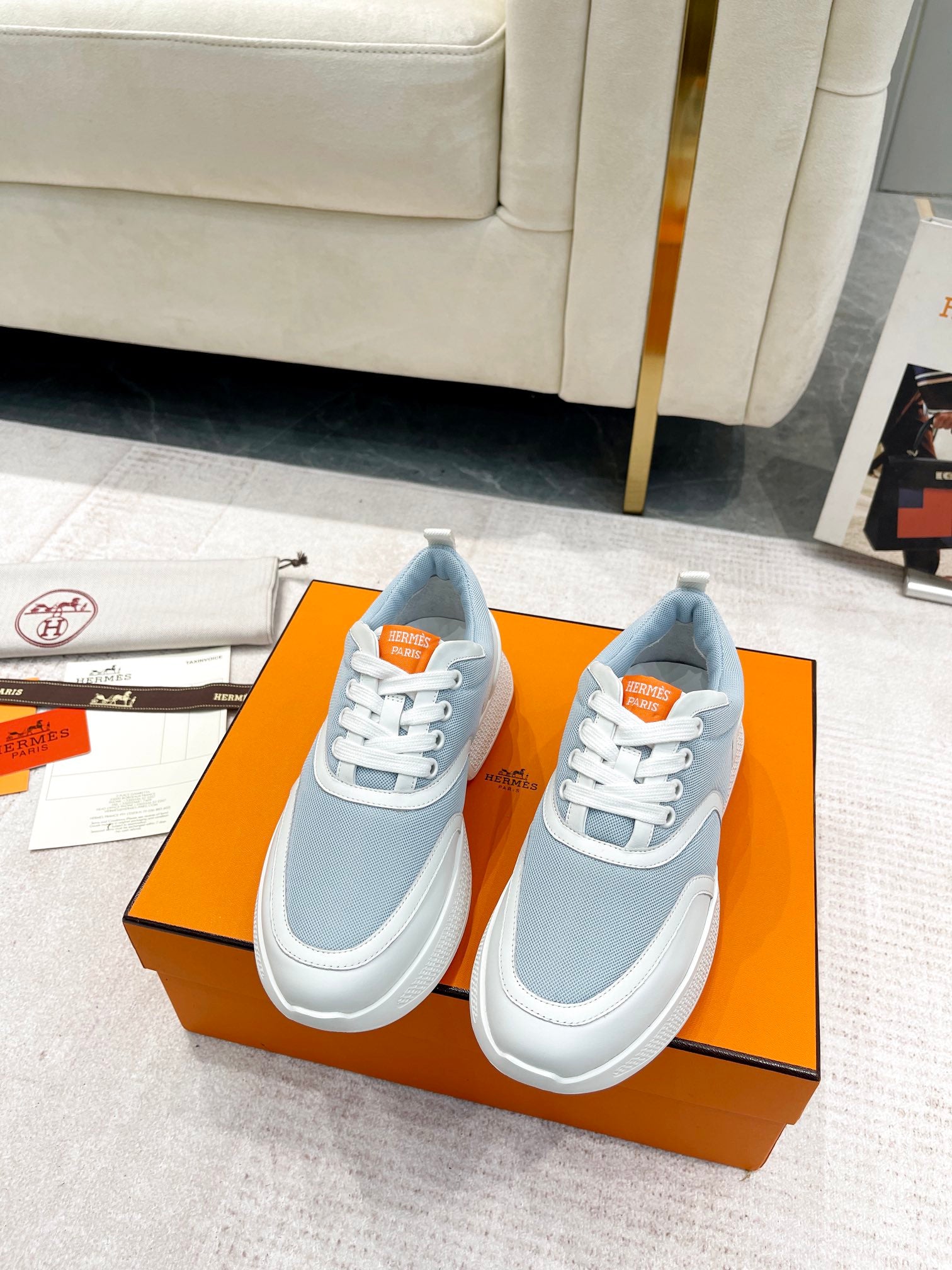 GIGA SNEAKER IN POWDER BLUE STITCHED MESH AND WHITE CALFSKIN、mysite、Cacoeks