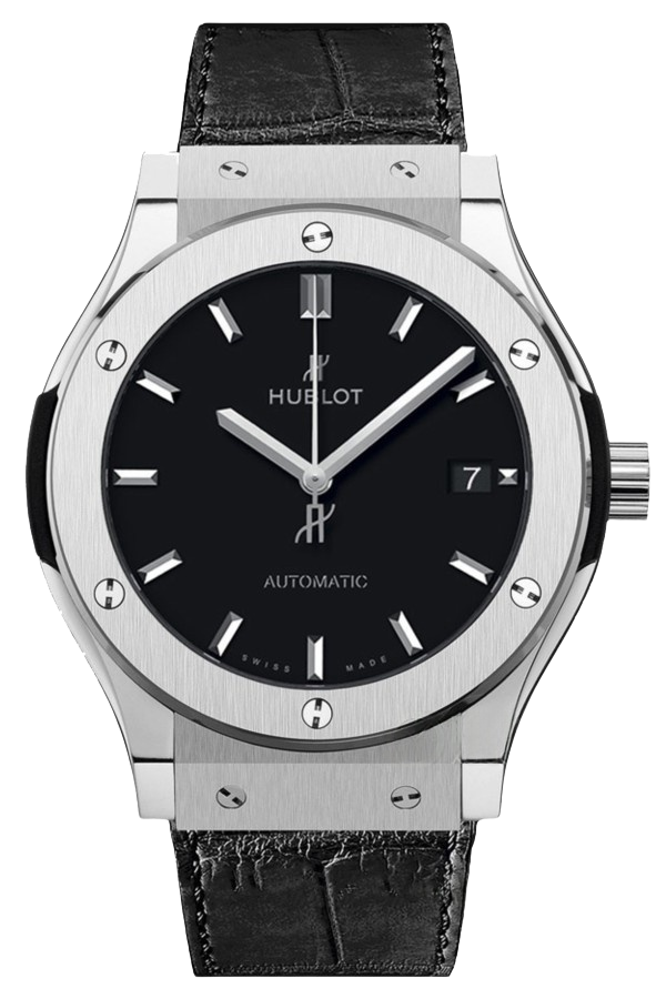 Hublot Classic Fusion Ref. 565.NX.1171.LR Super Clone Watch – Titanium Black Dial Leather Strap Fake Replica