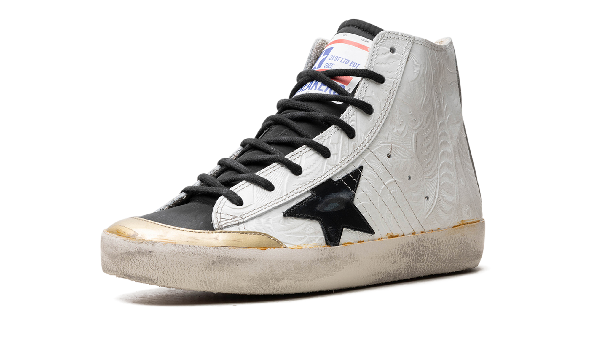 FRANCY PENSTAR FLOWERS PRINTED SUEDE UPPER AND LIST NYLON TOE LEATHER STAR "WHITE GOLD BLACK"、mysite、Cacoeks