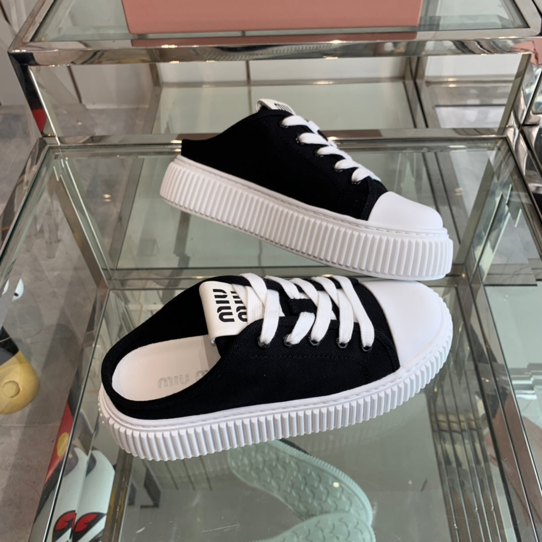 Mule Shoes Black And White Canvas、mysite、Cacoeks