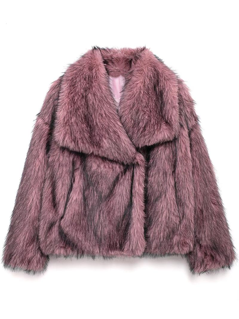 Women's Solid Color Faux Fur Fuzzy Jacket, Casual Elegant Long Sleeve Collared Fuzzy Coat for Fall & Winter, Women's Clothing for Daily Wear, Cute Tops
