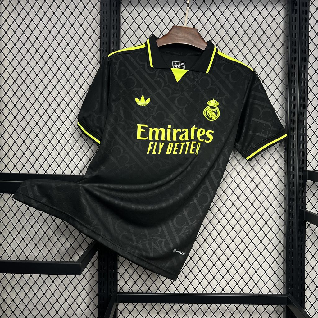 JerseysGala.com | Real Madrid 24-25 Black and Fluorescent Green Jersey - Fans Version -Customize Name, Number and Patch | Worldwide Shipping