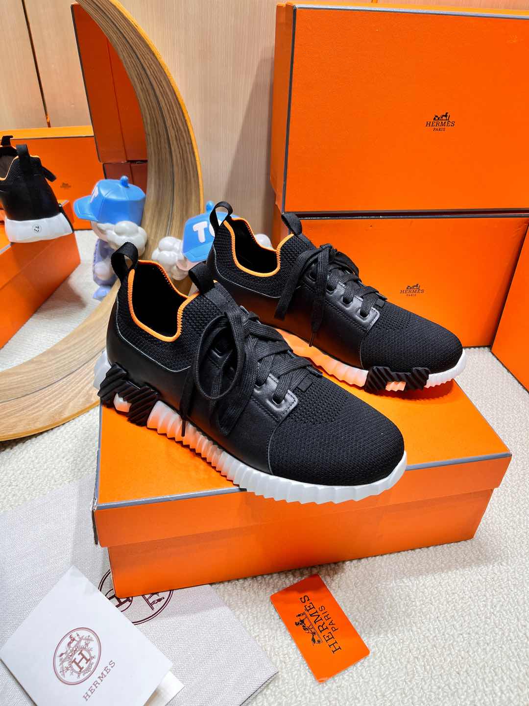 DEPART SLIP-ON SNEAKER IN BLACK MIX WHITE KNIT AND CALFSKIN、mysite、Cacoeks