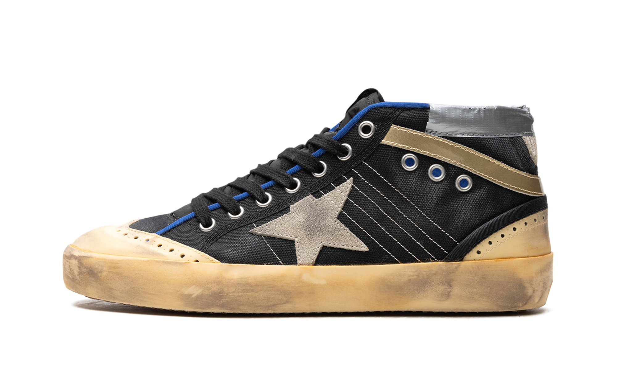 MID STAR CANVAS UPPER SUEDE STAR AND HEEL NYLON TONGUE RUBBER TOE AND SPUR "BLACK ICE VANILLA GOLD"、mysite、Cacoeks
