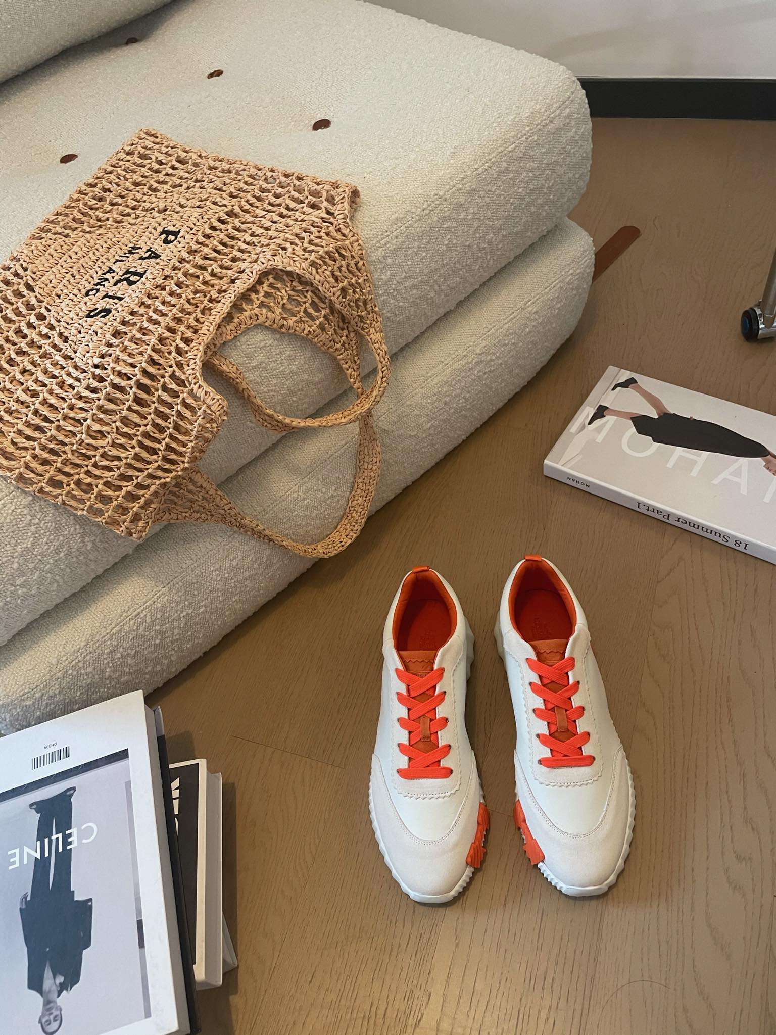 BOUNCING SNEAKERS WHITE CALFSKIN WITH ORANGE LACES、mysite、Cacoeks