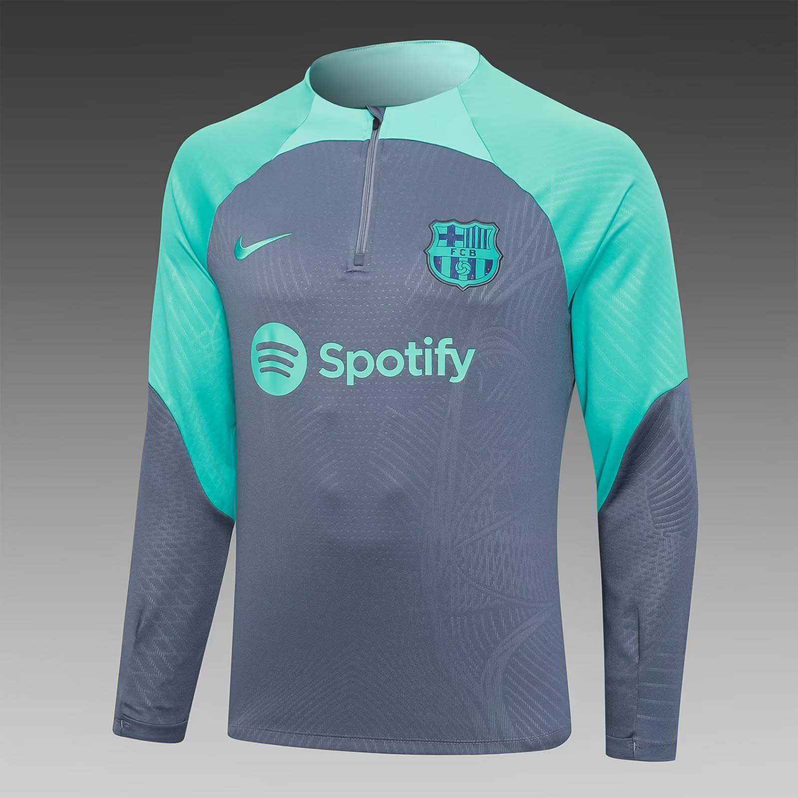 2023/2024 Barcelona Half-Pull Training Suit Green-Gray Jersey Set:football jersey mysite: unitedjerseyfootball 邓江浪:football