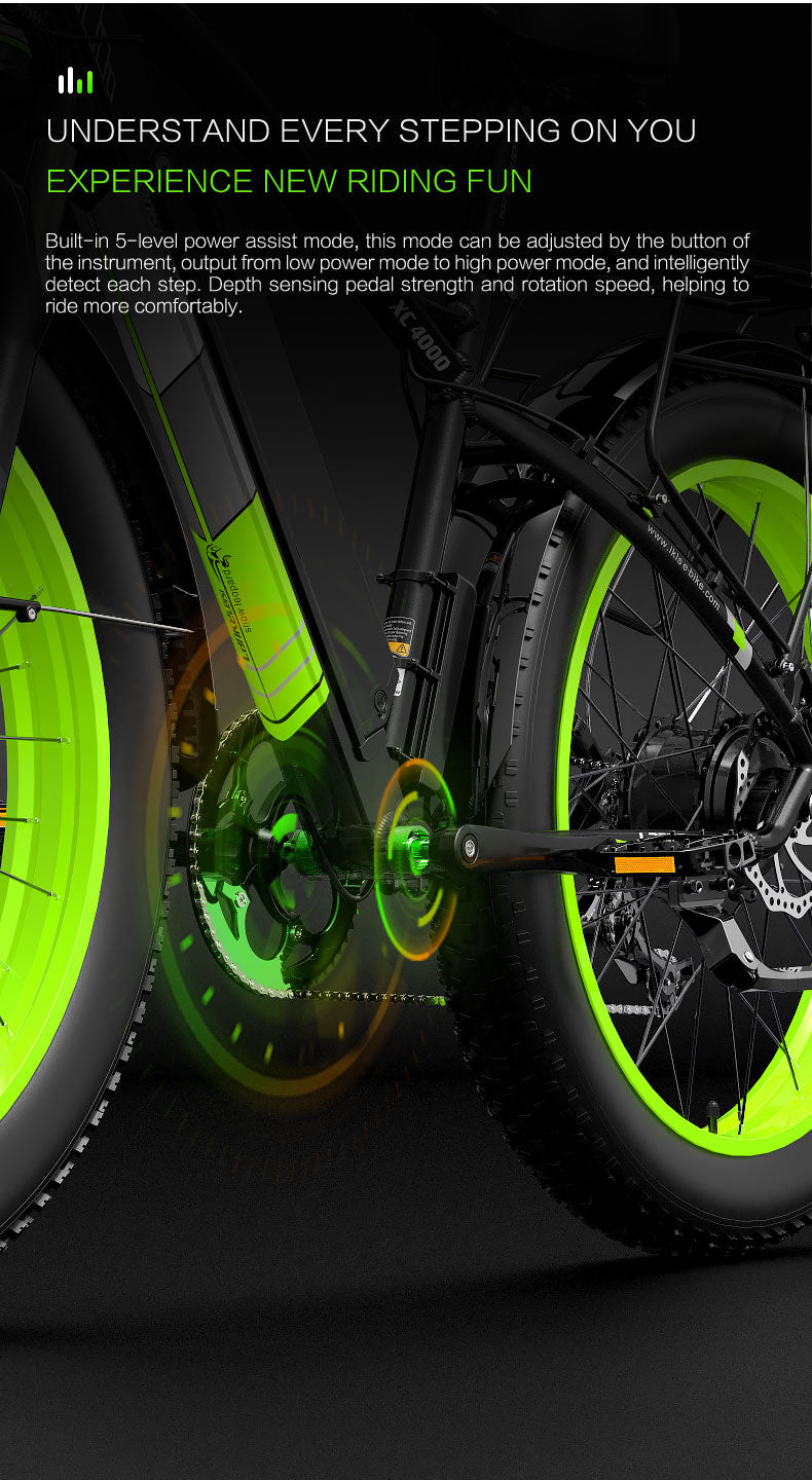 Lankeleisi XC4000 1000W 26" Electric Fat Bike 840Wh E-Mountain Bike EMTB 48V 17.5Ah Battery - Buybestgear