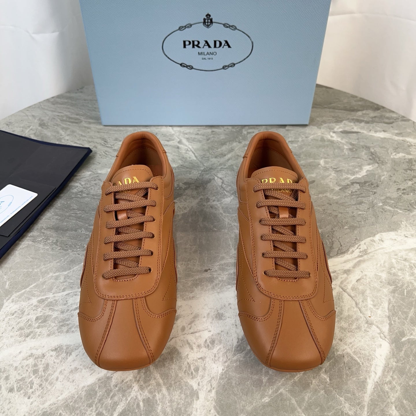 PRADA 25S MONTECARLO ANTIQUED SNEAKERS IN CARAMEL NAPPA LEATHER、mysite、Cacoeks
