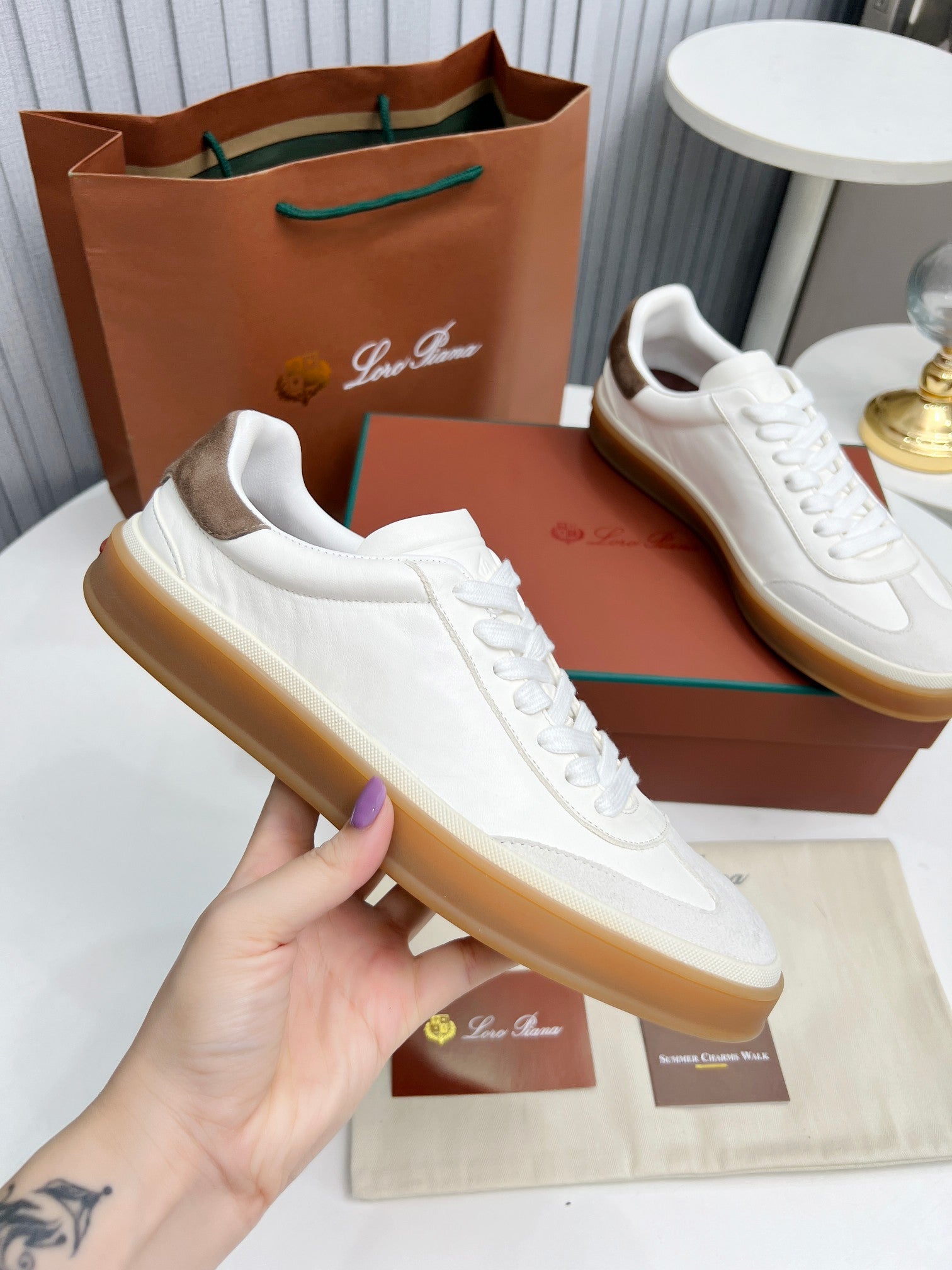 LP TENNIS WALK SNEAKERS WHITE AND LIGHT GRAY CALFSKIN、mysite、Cacoeks