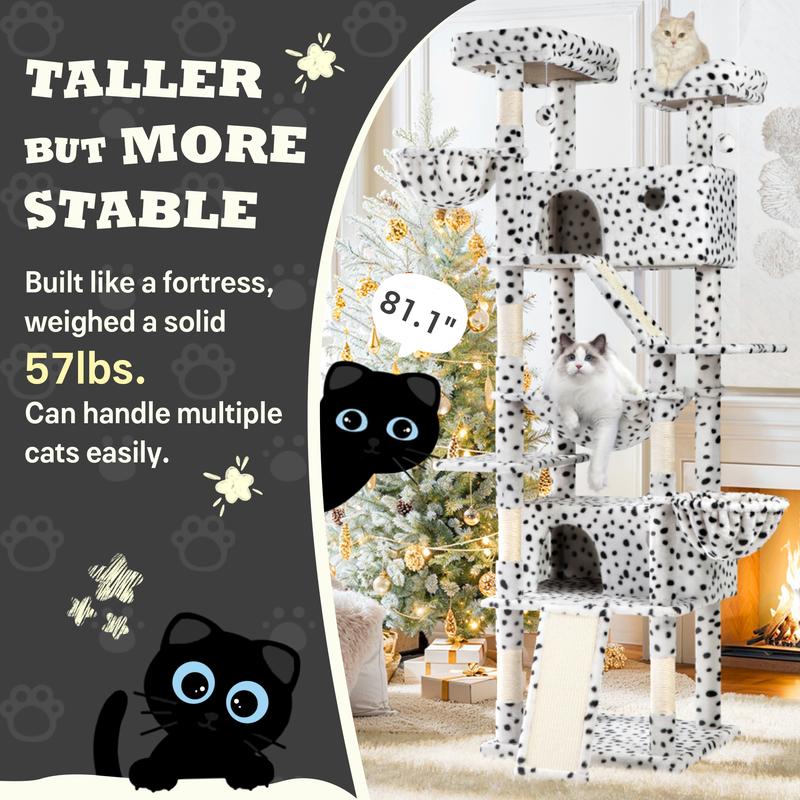 SHA CERLIN 81in/63in Multi-Level Tall Cat Tree Tower with Hammock & Sisal Scratching Posts Larger Cat Condo Furniture for Multi-Cat Play & Rest #ChristmasGifts#TikTokShopBlackFriday