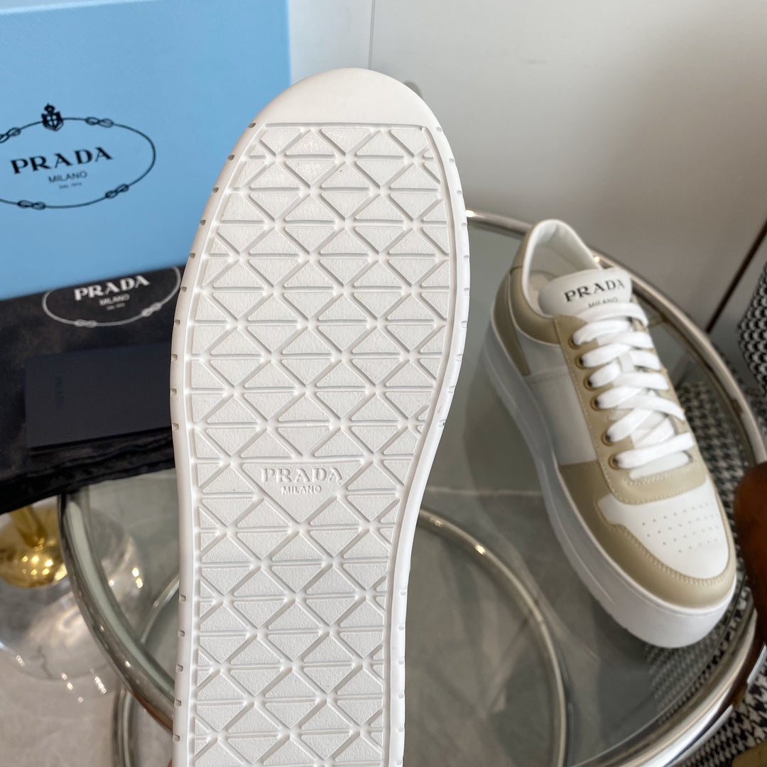 PRA DOWNTOWN THICK-SOLE SNEAKERS WHITE AND BEIGE CALFSKIN、mysite、Cacoeks