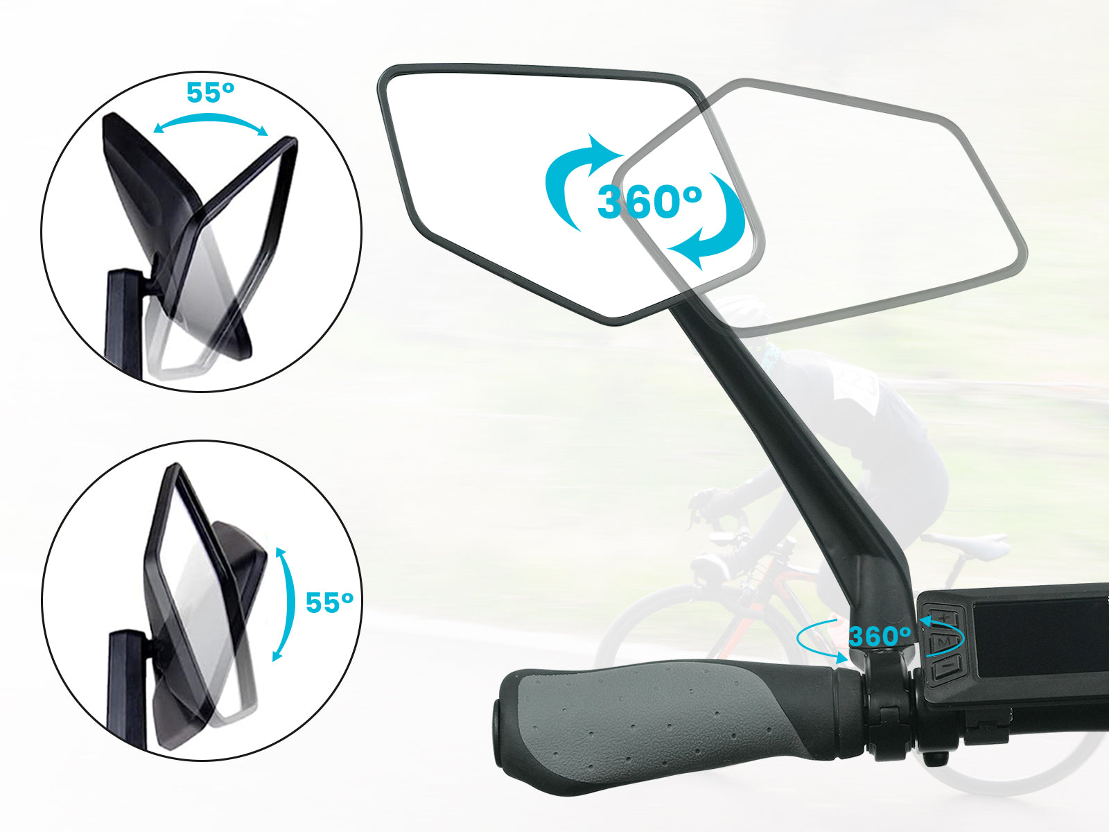 HD Extra Large Wide-view 360° Adjustable EBike Mirrors、mySite、bearsvspackers