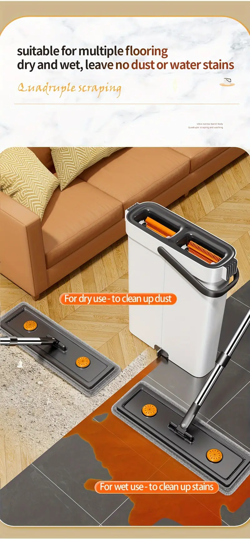 home relaxation   2024   hands free mop easy   flat mop with dual chamber bucket   4 reusable pads for effortless cleaning of hardwood tile laminate floors in bedroom bathroom   room mops for floor cleaning details 2