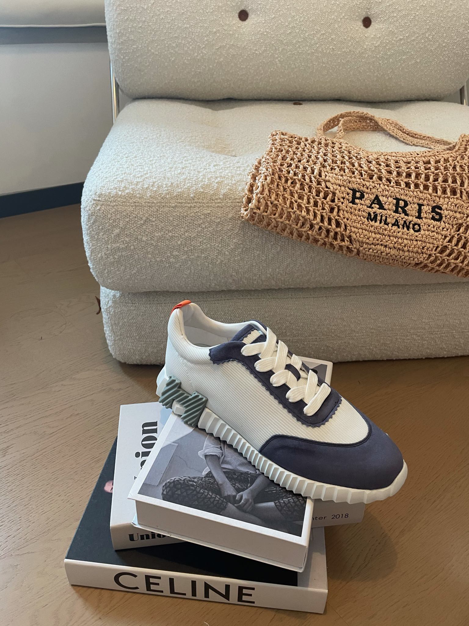 BOUNCING SNEAKERS LIGHT GRAY MIX NAVY CALFSKIN、mysite、Cacoeks