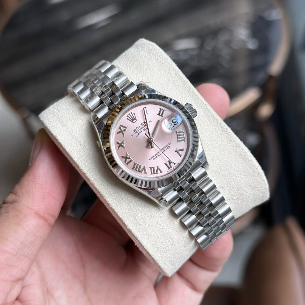 Đồng Hồ Rolex DateJust Nữ Mặt Hồng Cọc Số La Mã EW 31mm (2)