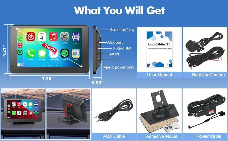 Product Introduction of 【Hieha】2025 Newest Portable Carplay Screen for Car, 7 Inch IPS Touchscreen Car Stereo Support Wireless Carplay 5
