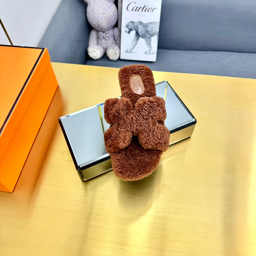 0RAN SHEARLING SANDALS UMBER BROWN、mysite、Cacoeks