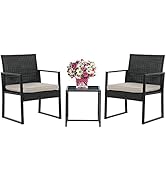Wicker Patio Furniture 3 Piece Patio Set Chairs Bistro Set Outdoor Rattan Conversation Set for Ba...