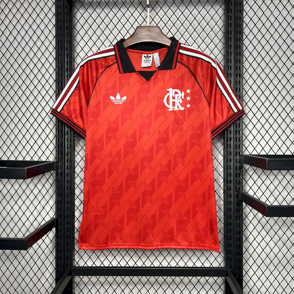 JerseysGala.com | Flamengo 24-25 Red Trefoil Vintage Jersey - Fans Version -Customize Name, Number and Patch | Worldwide Shipping