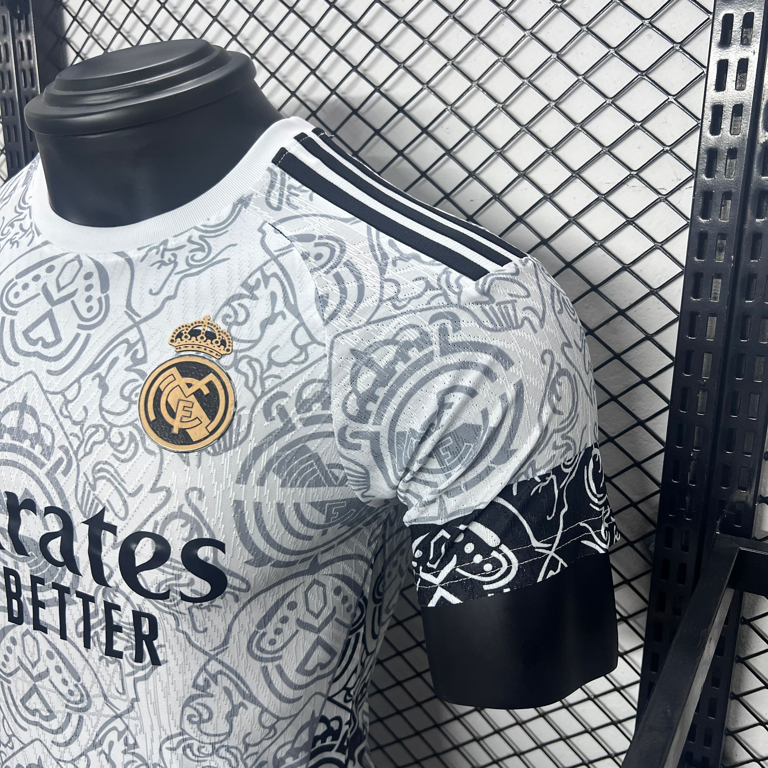JerseysGala.com | Real Madrid 24-25 White Line Pattern Special Edtion Jersey - Player Version -Customize Name, Number and Patch | Worldwide Shipping