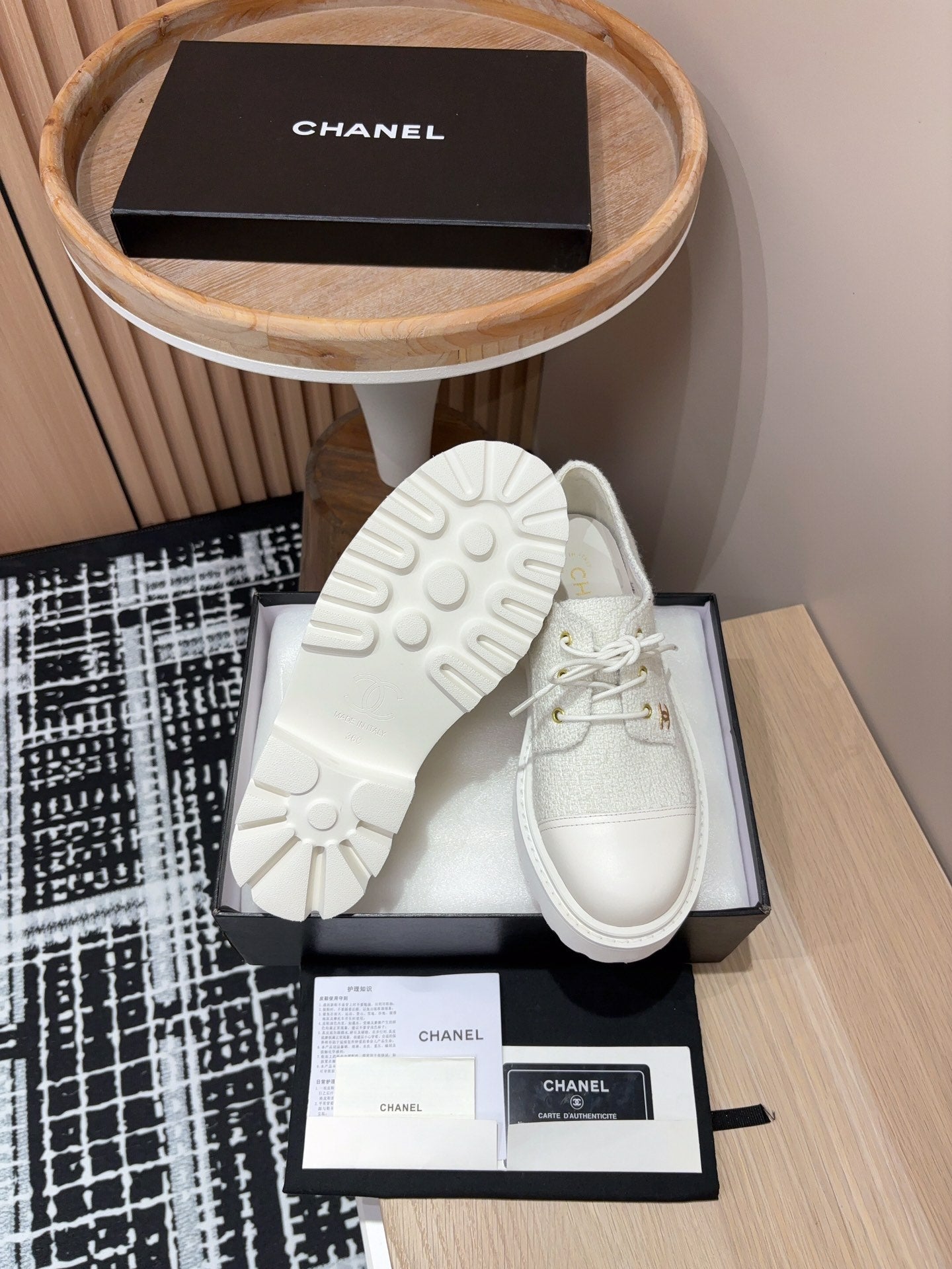 CC OXFORD SHOES IN WHITE TWEED AND CALFSKIN、mysite、Cacoeks