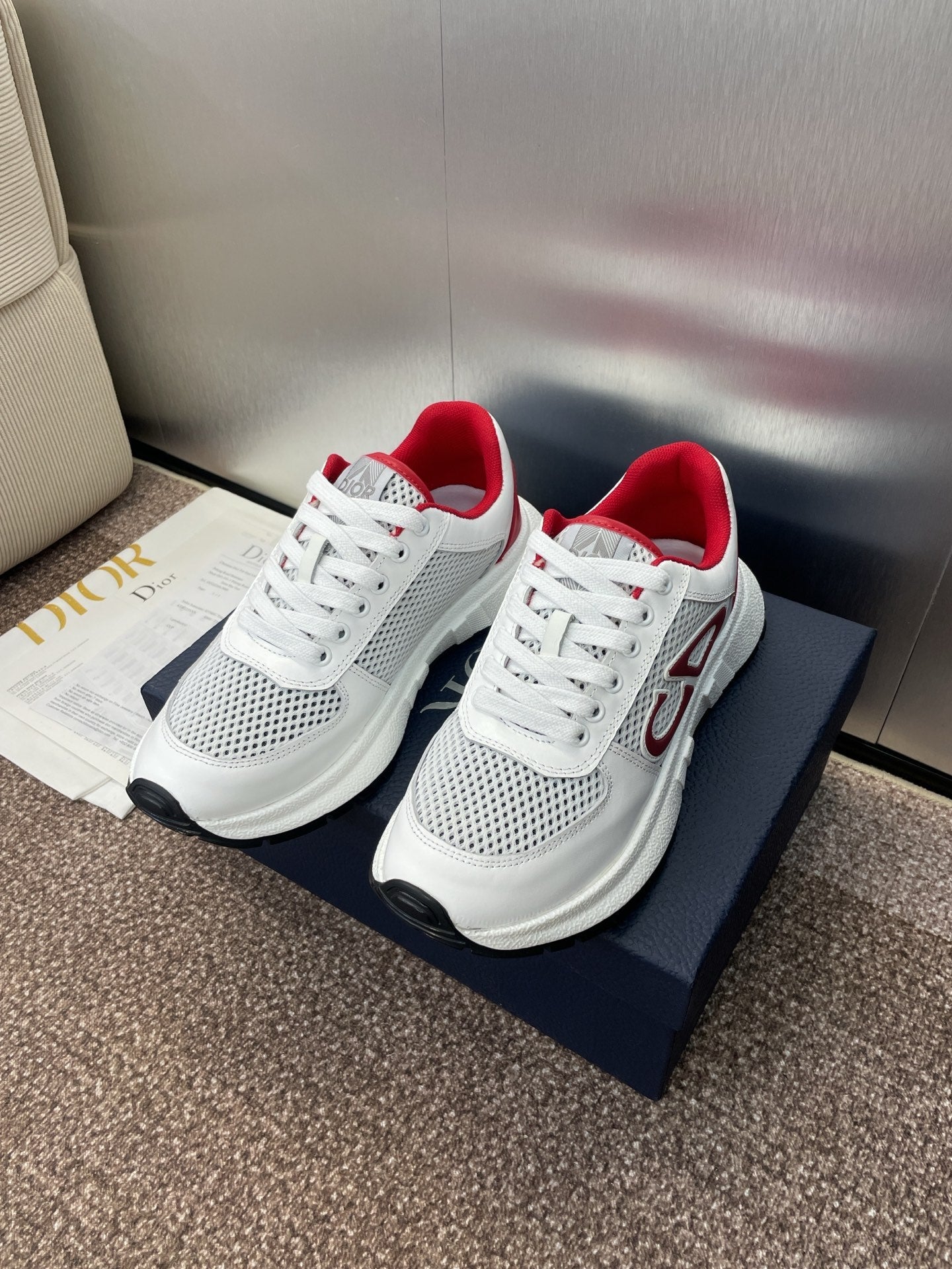 DIOR 25S D-RUN'N COUPLE SNEAKERS IN WHITE RED CALFSKIN AND MESH、mysite、Cacoeks
