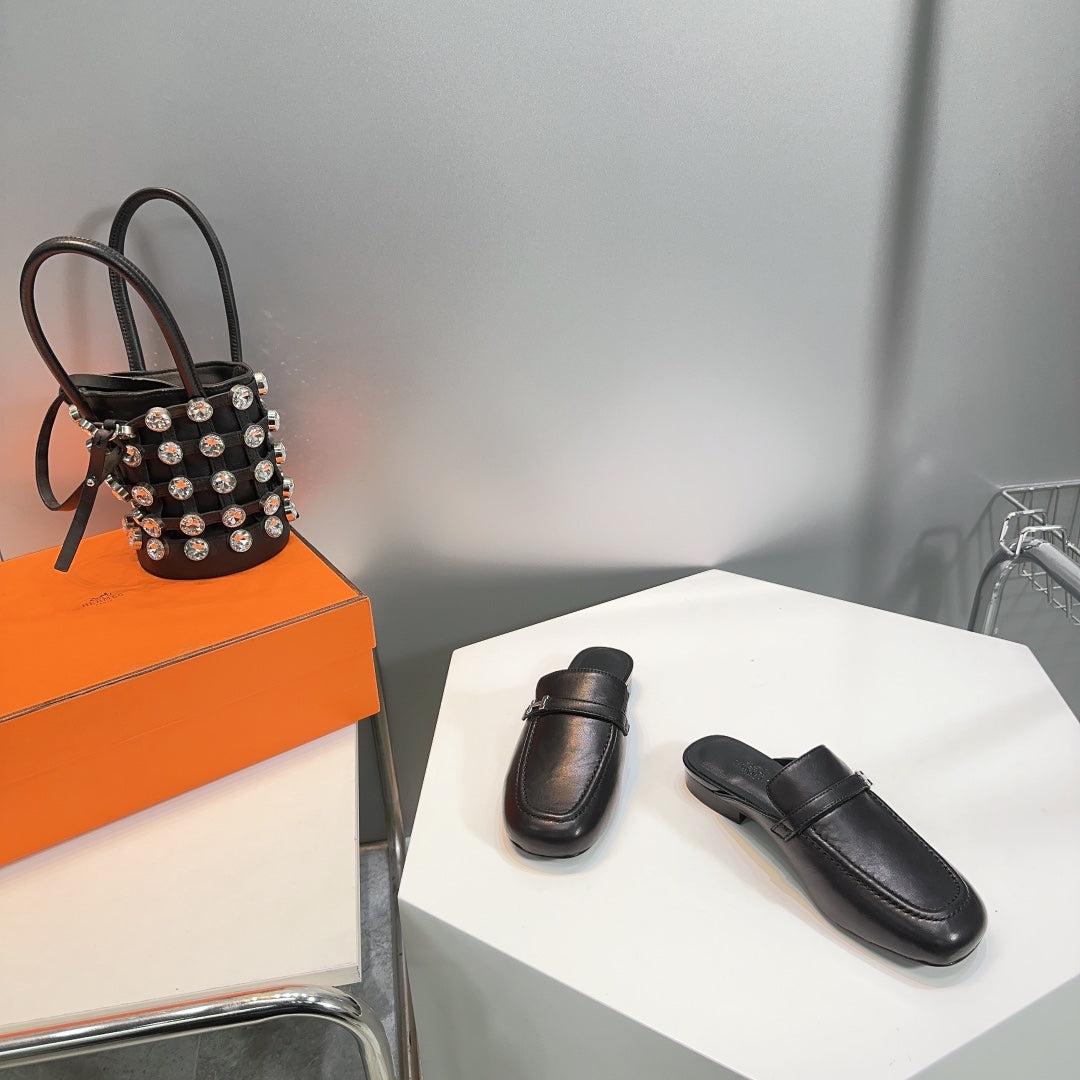 Lena Mule Black Leather、mysite、Cacoeks