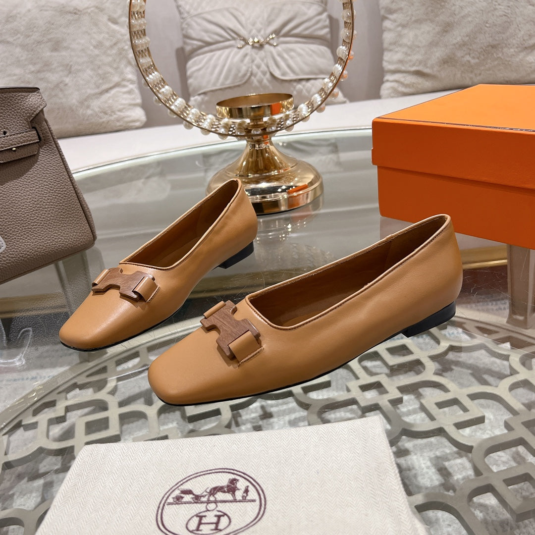 H - BUCKLE BALLET LIGHT BROWN CALFSKIN、mysite、Cacoeks