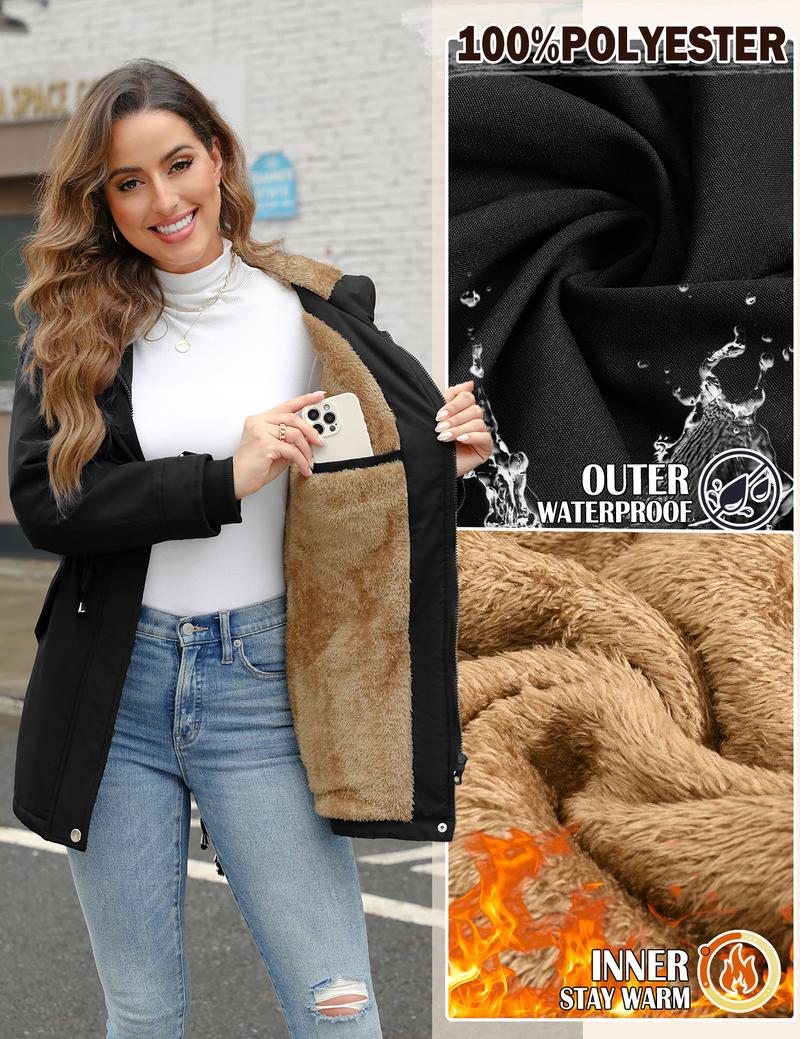 Women's Fleece Thicken Waterproof Rain Jacket Outdoor Lightweight Hooded Raincoat for Hiking Travel with Pockets For Winter FallFreshness #outdoorfun