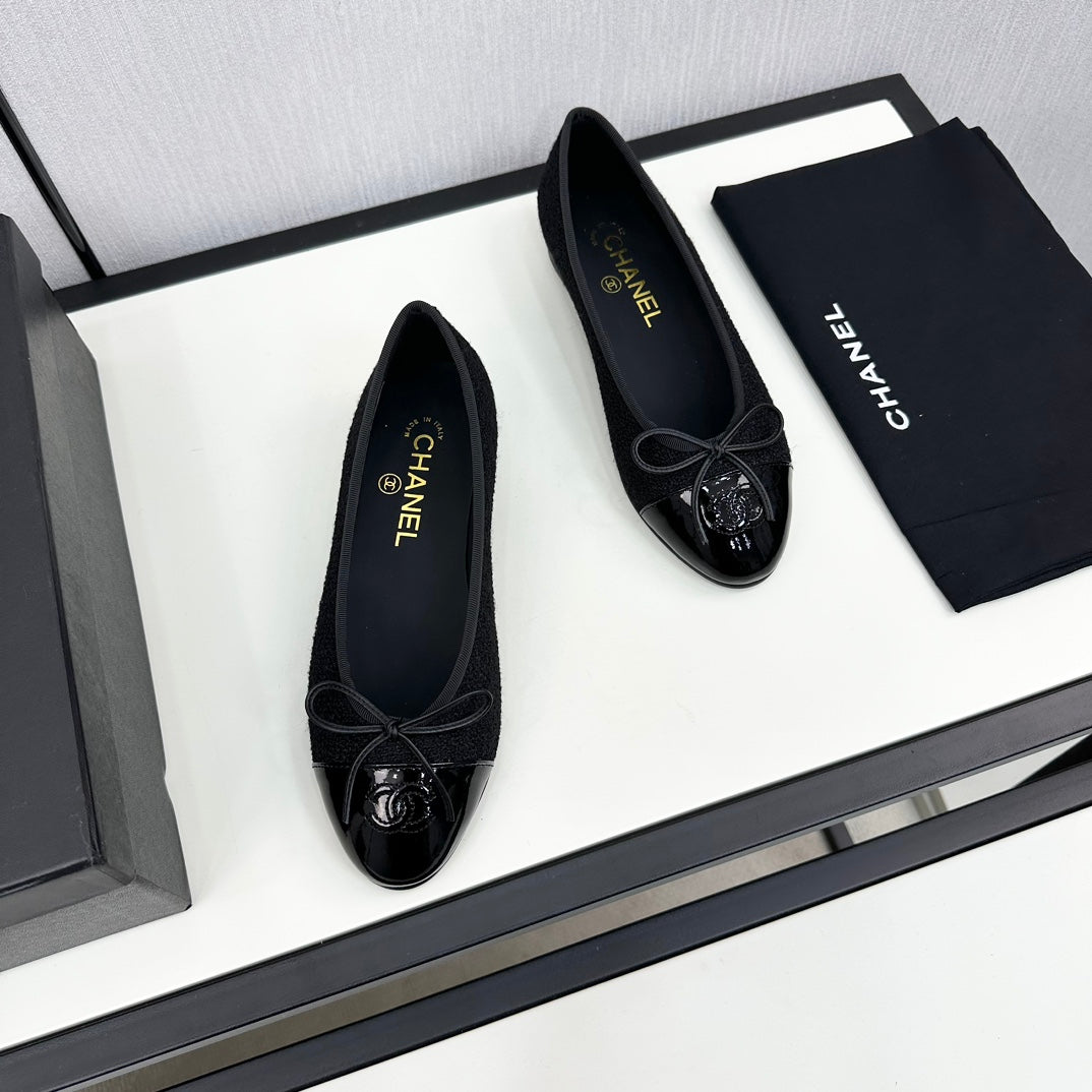 BALLET FLATS IN BLACK TWEED AND CALFSKIN、mysite、Cacoeks