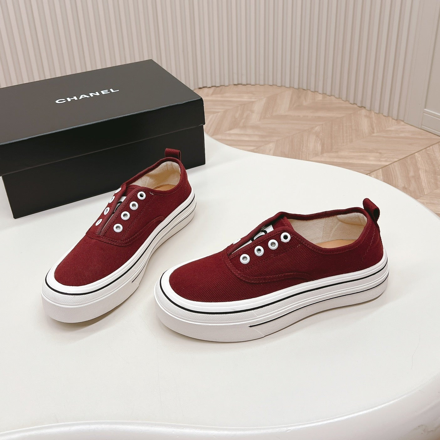 Double C Platform Biscuit Shoes Fabric Cherry Red、mysite、Cacoeks