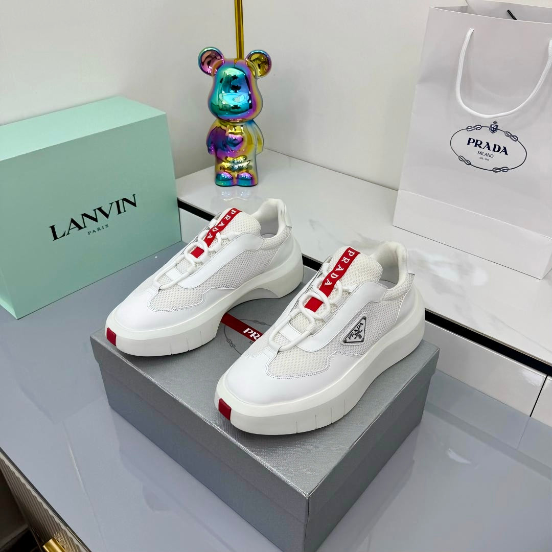 PRADA 25S CROSS LACED SNEAKERS IN WHITE CALFSKIN、mysite、Cacoeks